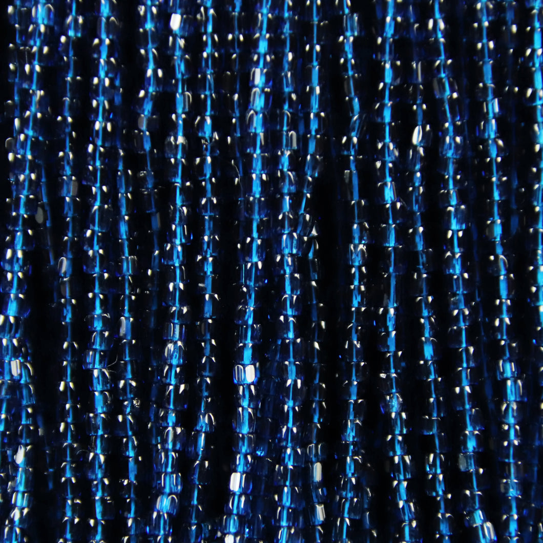 3-Cut 9/0 Czech Seed Beads Transparent Dark Aquamarine, Strung