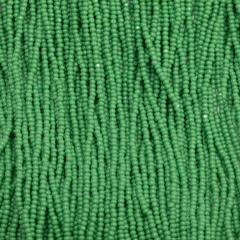 13/0 Charlotte Cut Preciosa (Czech) Bead Opaque Green Strung