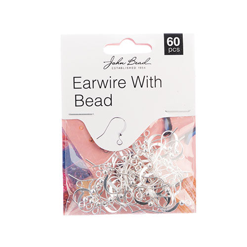Findings - Earwire With Bead Silver 60pcs