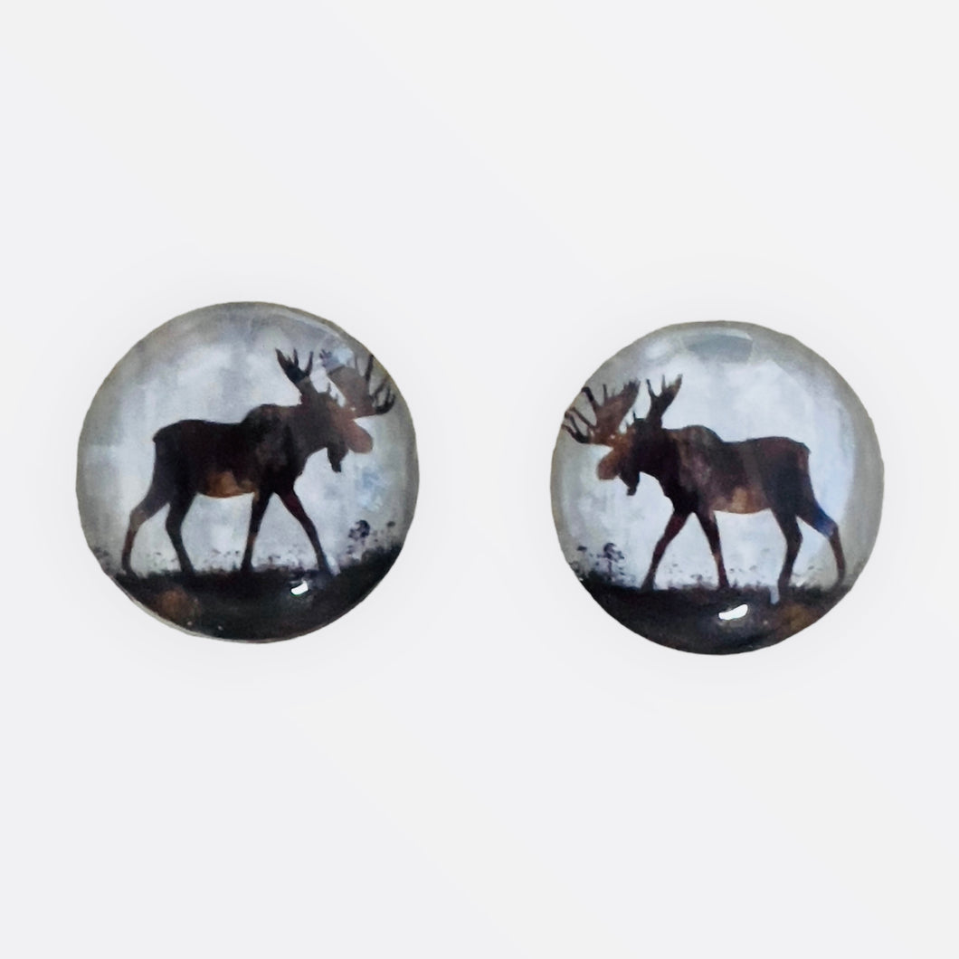20mm Brown Moose Silhouette Background image in Glass, Glue on, Glass Gem, Sold in Pairs