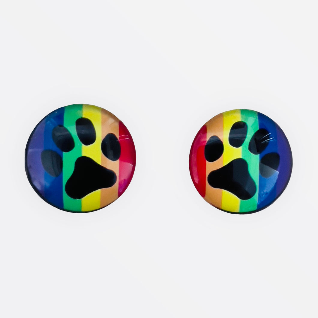 25mm Rainbow/Black Bear Paw with Colour Background image in Glass, Glue on, Glass Gem, Sold in Pairs