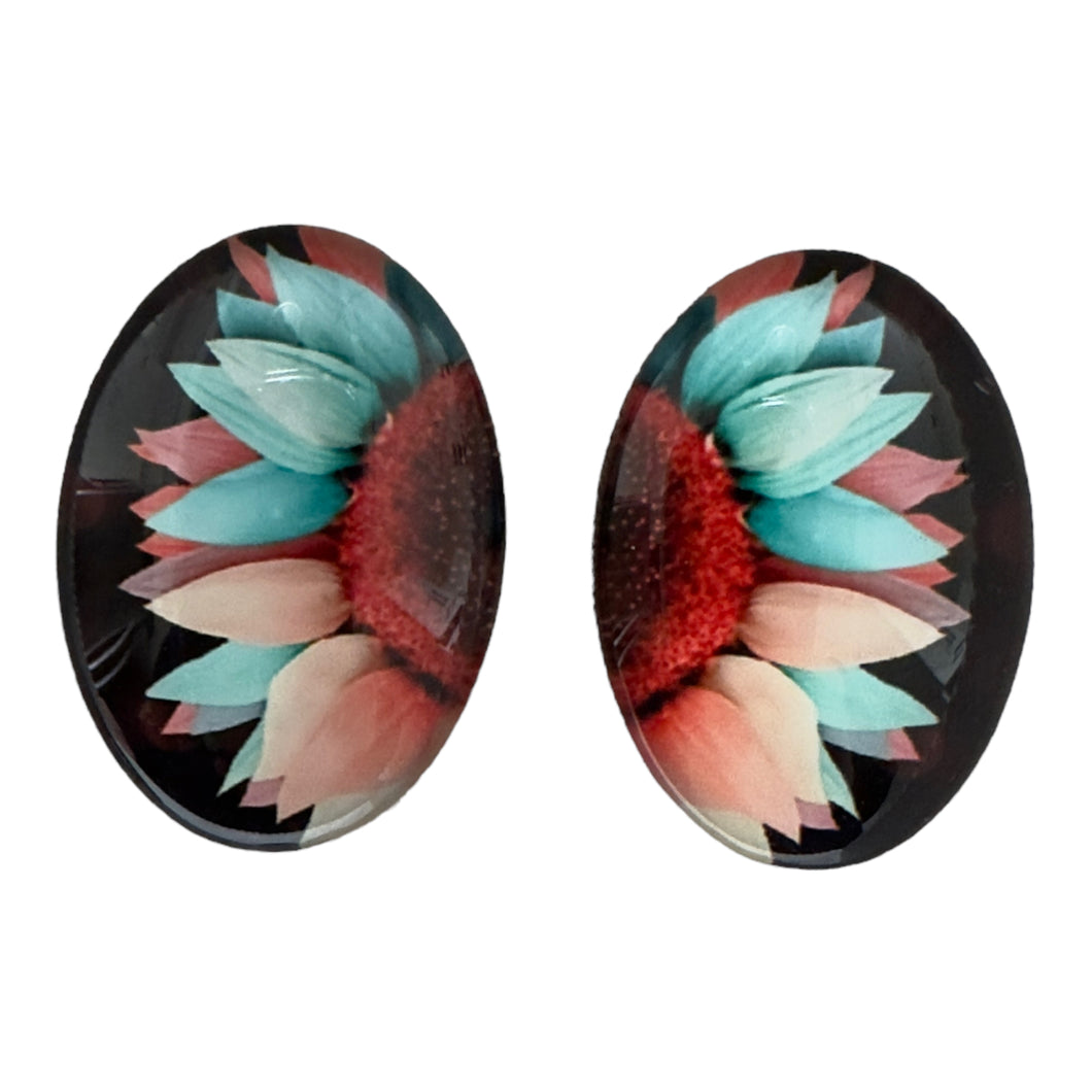 18*25mm Colourful Oval Flower Petals, Glue on, Glass Gem, Sold in Pairs