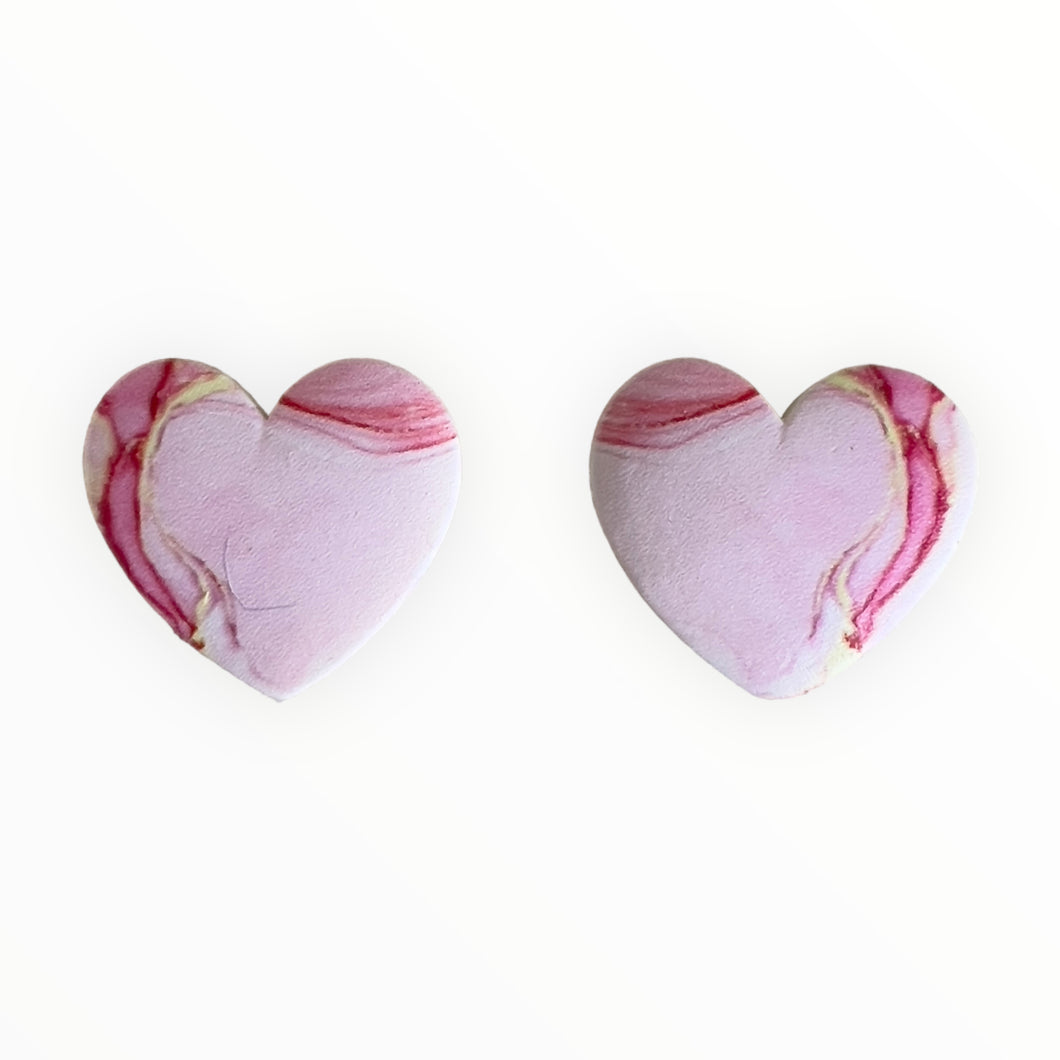 21*23mm Pink/Golden Lines HEART Inlay Geometric Print , Glue on, Resin Gems (Sold in Pairs)