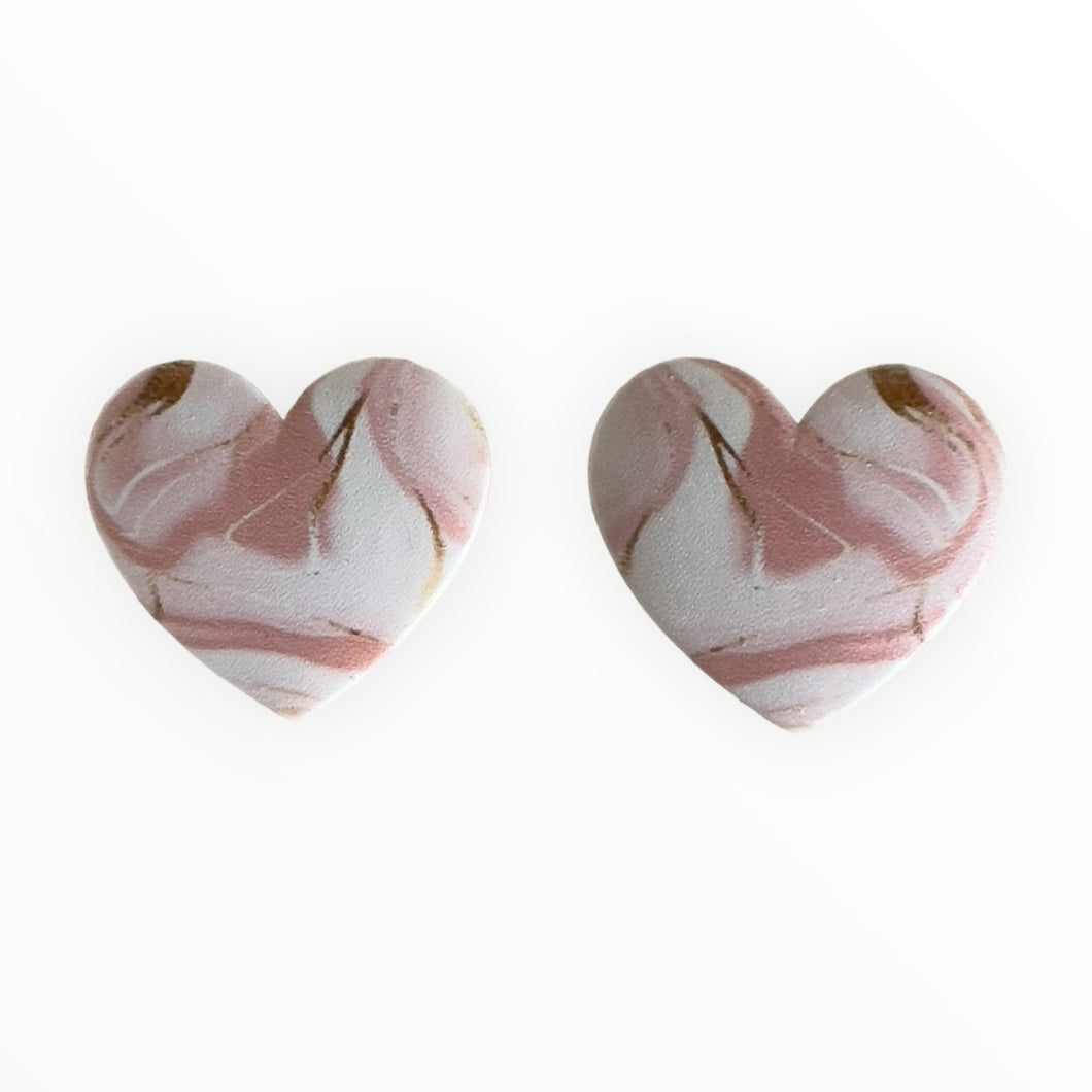 32*36mm Soft Pink/Gold HEART Inlay Geometric Print , Glue on, Resin Gems (Sold in Pairs)