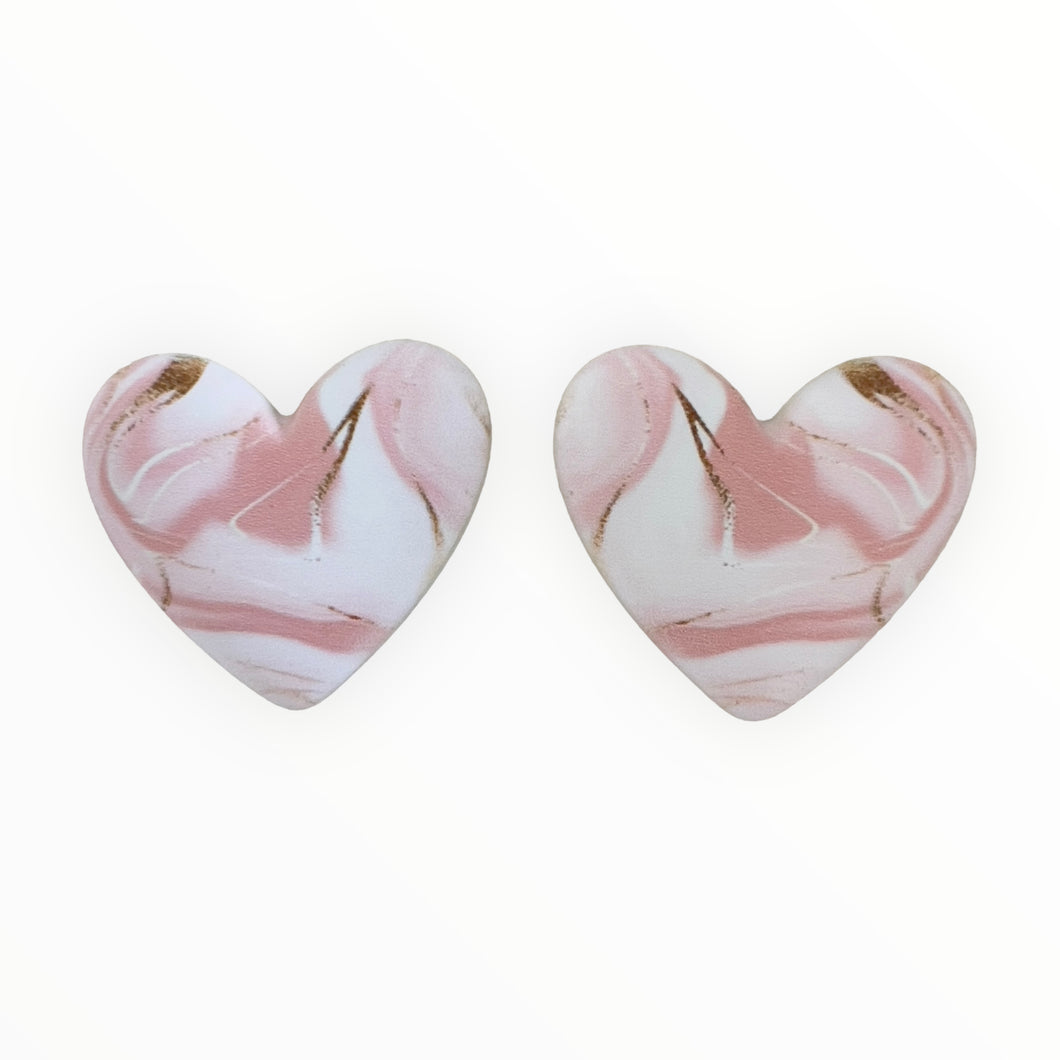 21*23mm Soft Pink/Gold HEART Inlay Geometric Print , Glue on, Resin Gems (Sold in Pairs)