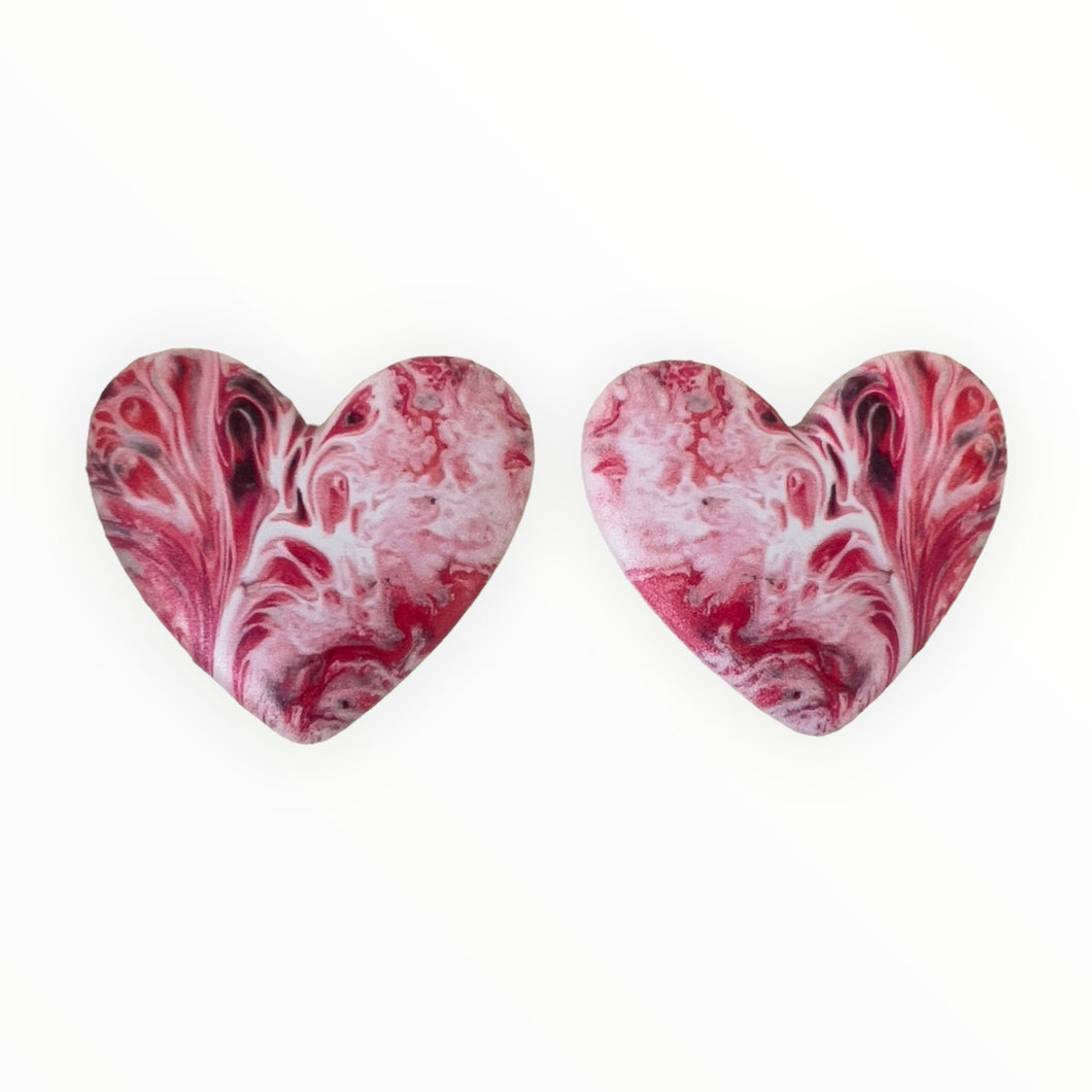 32*36mm Pink Paths HEART Inlay Geometric Print , Glue on, Resin Gems (Sold in Pairs)