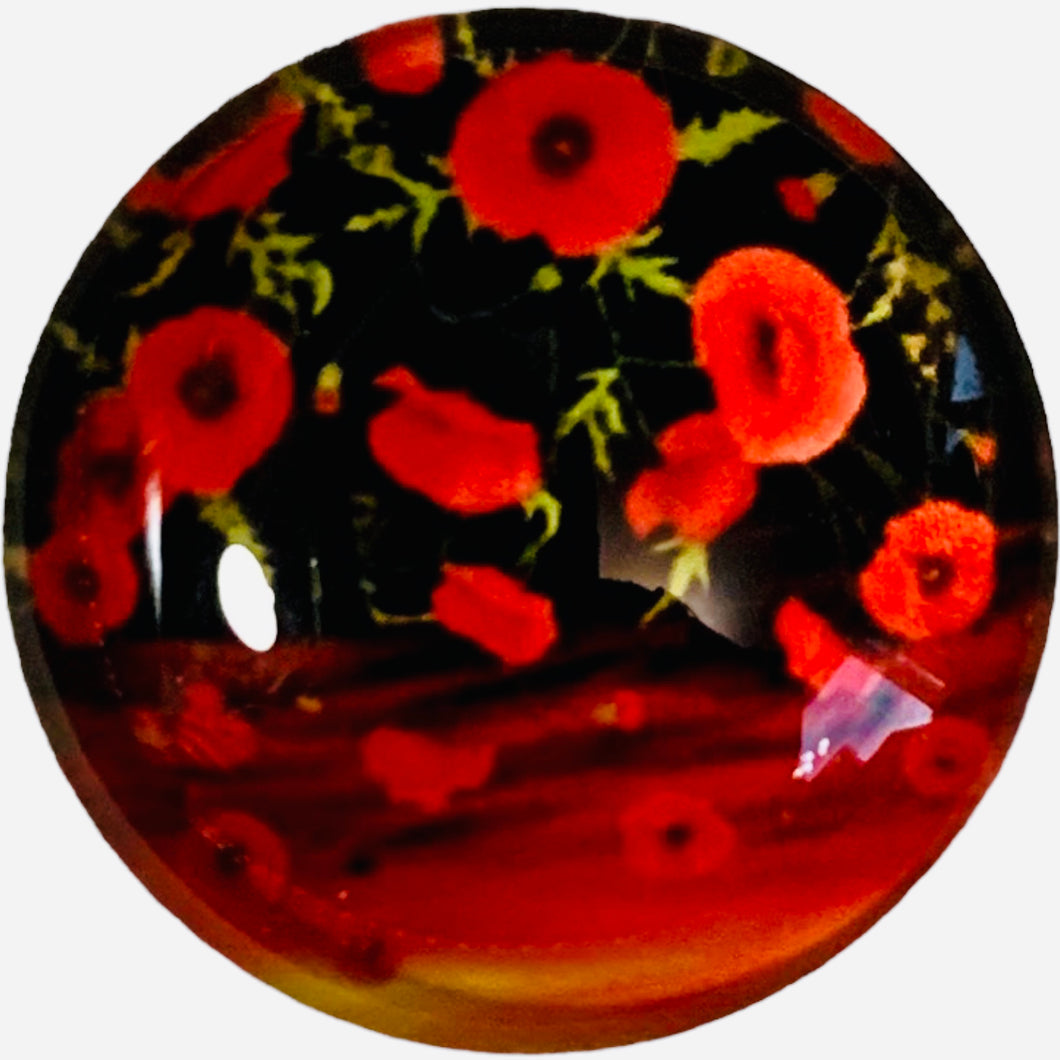 20mm Poppy Flower with Background image in Glass, Glue on, Glass Gem, Sold in Pairs