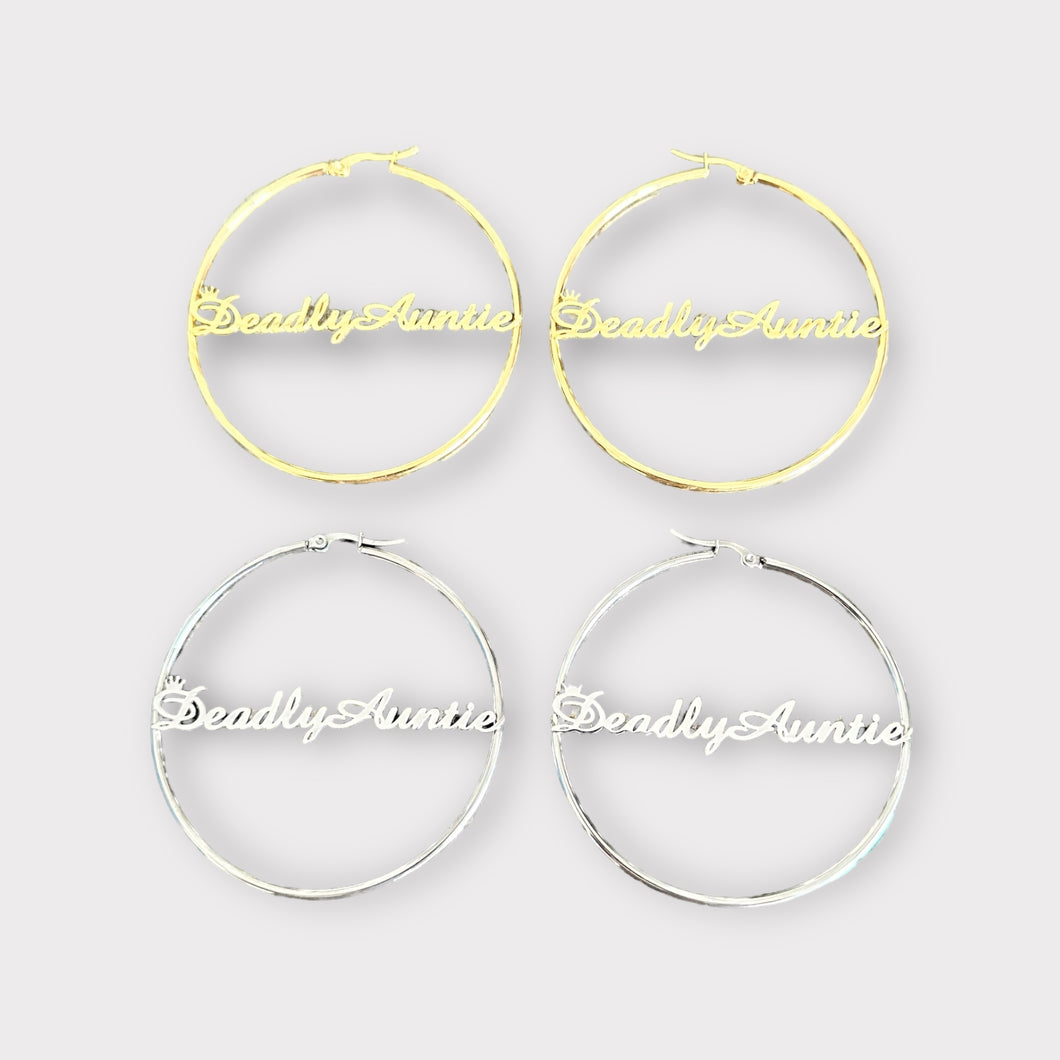 Deadly Aunty 60mm Hoop Earrings, Sold in Pairs, See Dropdown for Colours