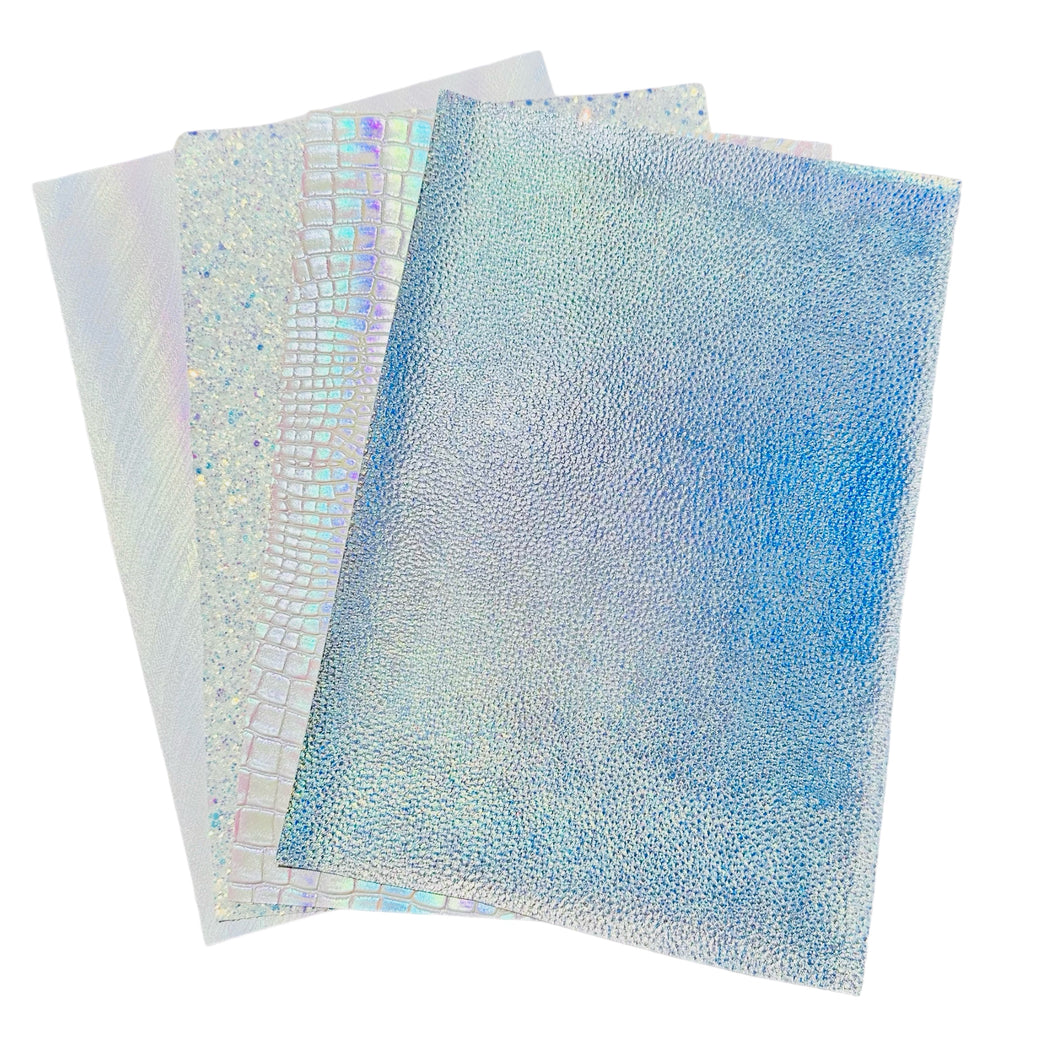 White AB Glitter Set of 4 Vinyl Backing Material 8*11.5 Inches Each Sheet