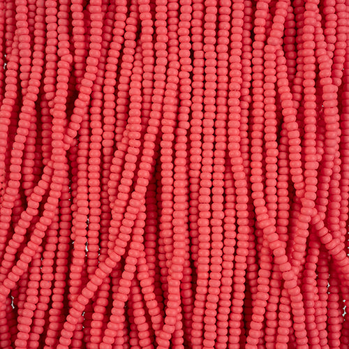 10/0 Preciosa Permalux Seed Beads Dyed Chalk Red Matte, Half Long Hank (6 Strands)