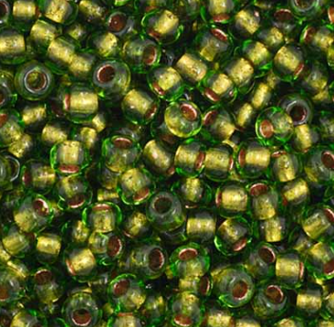 11/0 Preciosa Seed Beads Transparent Green Copper Lined