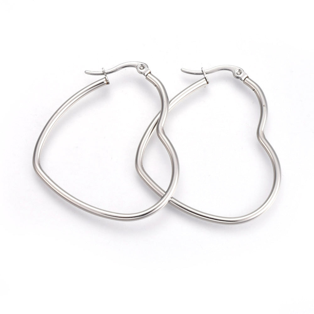 45mm Stainless Steel Heart Hoop Earrings, Sold in Pairs, Silver Colour