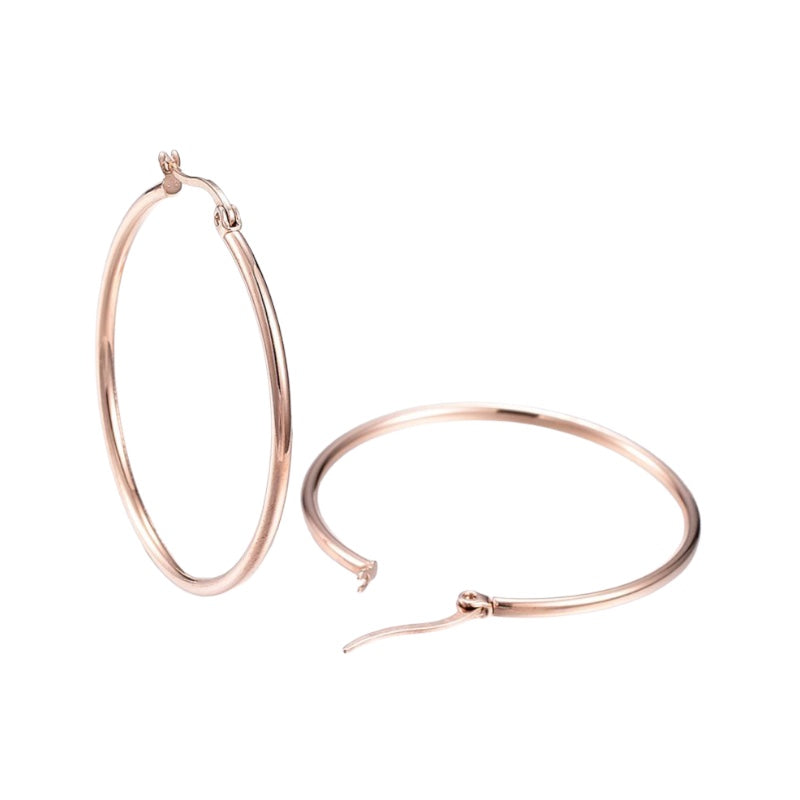 46mm 304 Stainless Steel Hoop Earring, Rose Gold Colour, Sold in Pairs