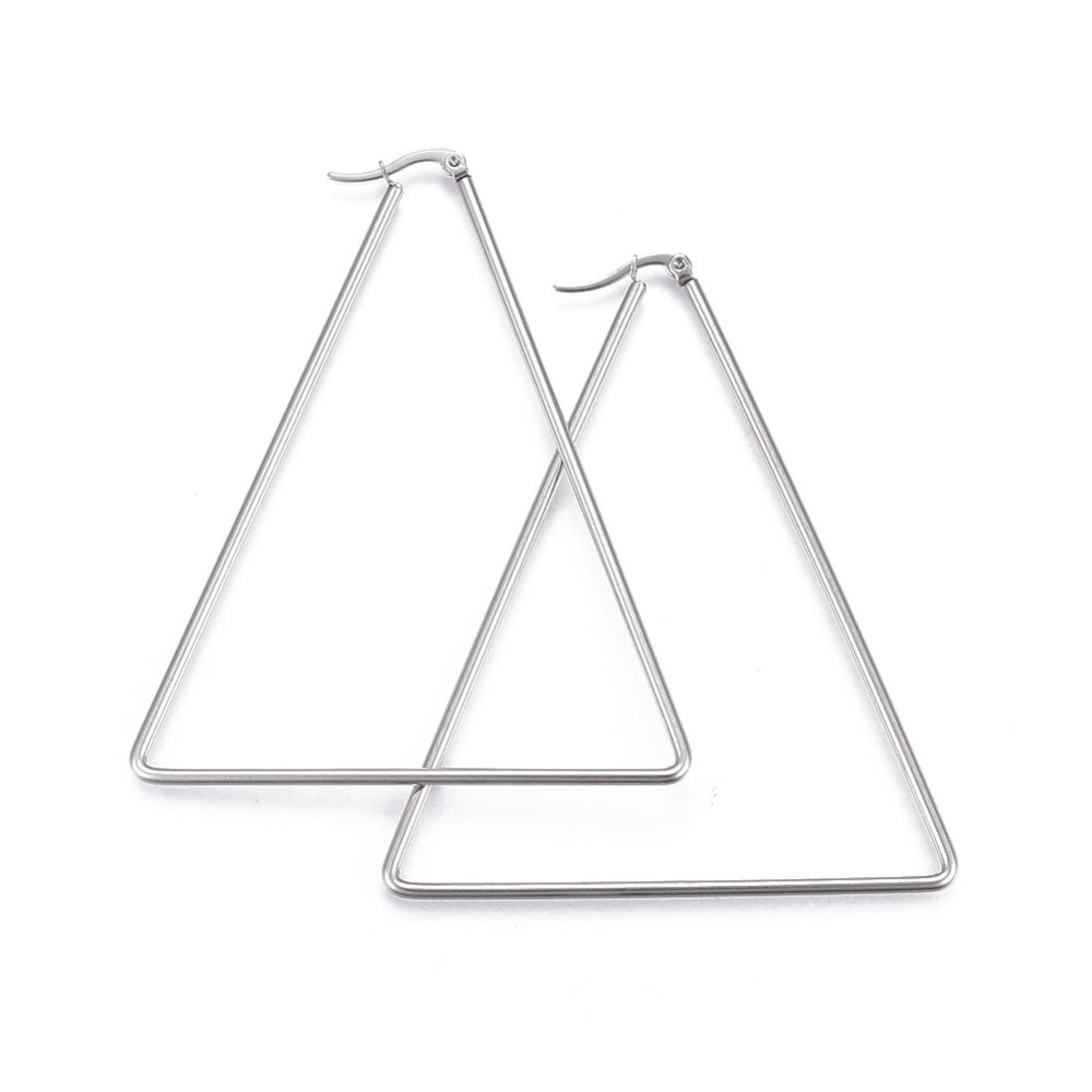 77mm Stainless Steel Triangle Hoop Earring, Silver Colour, Sold in Pairs