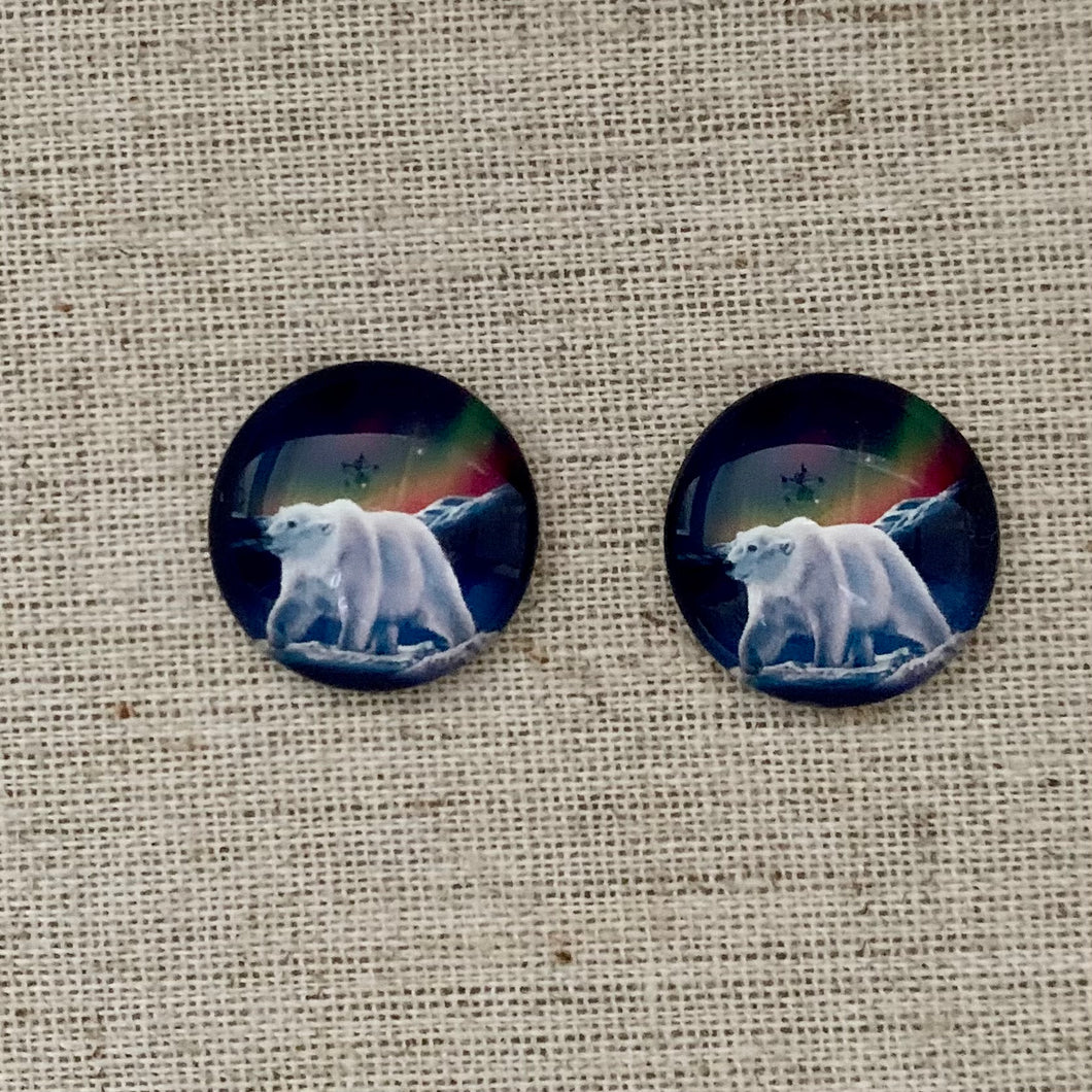 Glass Polar Bear with Northern Lights Cabochons 20mm, Sold in Pairs