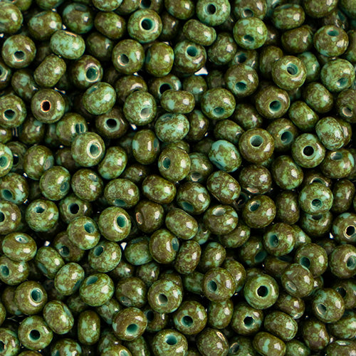 6/0 Preciosa  Seed Beads Opaque Travertine on Turquoise Seed bead, 24g Vial