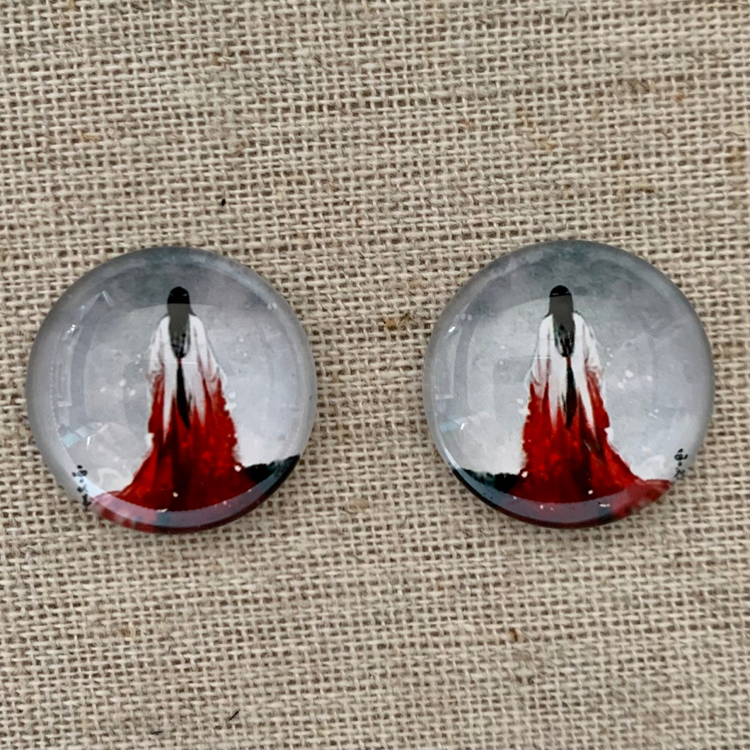 20mm Woman Silhouette with Background image in Glass, Glue on, Glass Gem, Sold in Pairs