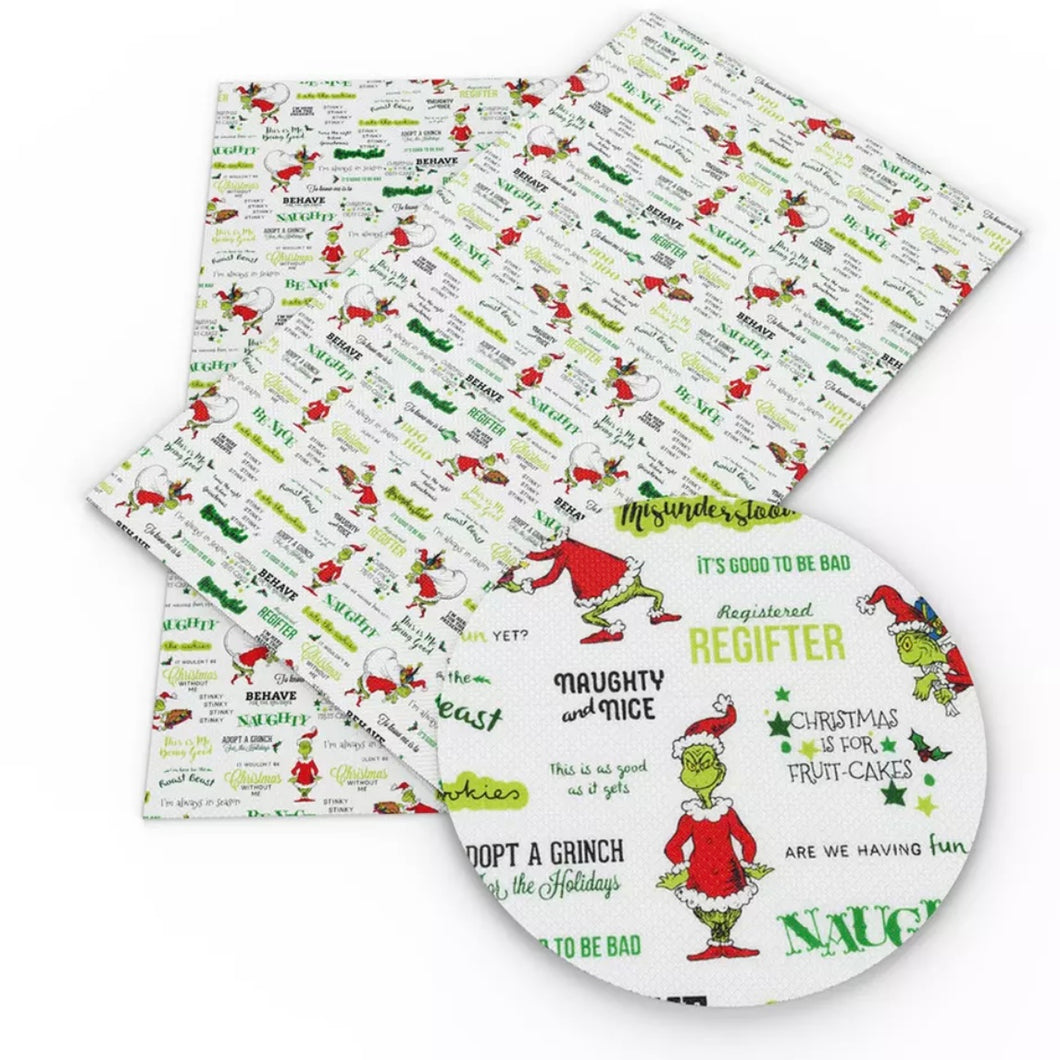 8*12 Inch Vinyl Backing Material - Be Nice Grinch