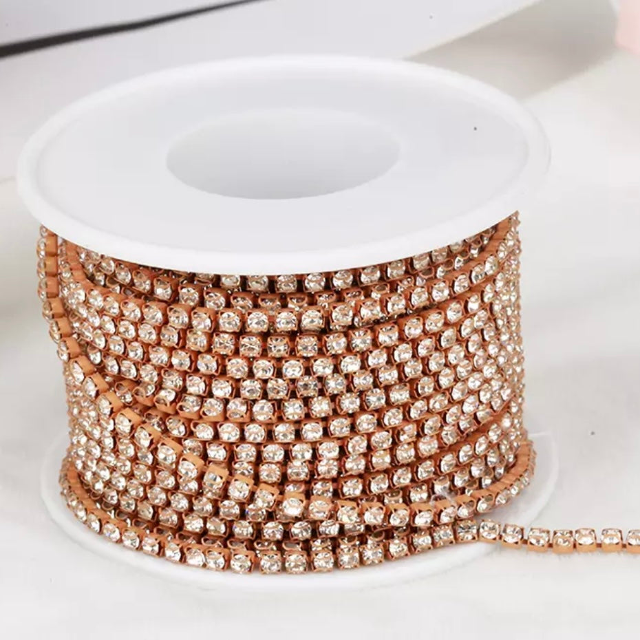 1 Yard SS8 Coffee Base Crystal Metal Chain Rhinestone Banding