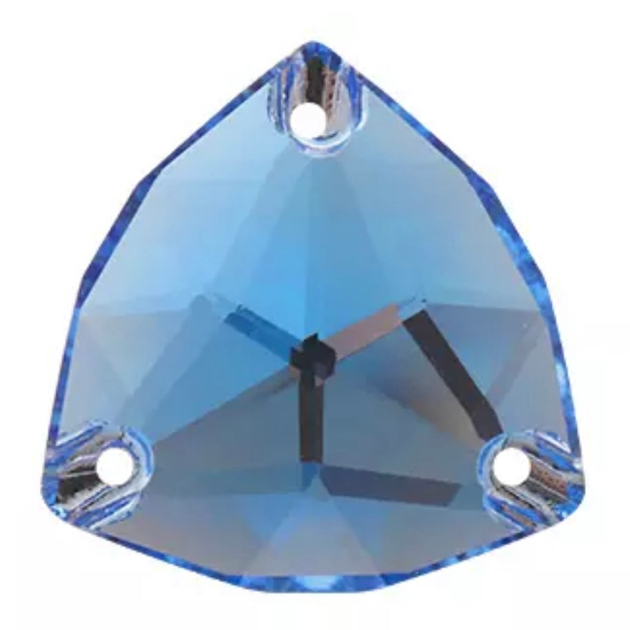 16mm Sapphire Trillion, Fat Triangle Triangular Shaped, Sew on, High Quality Glass Flatback