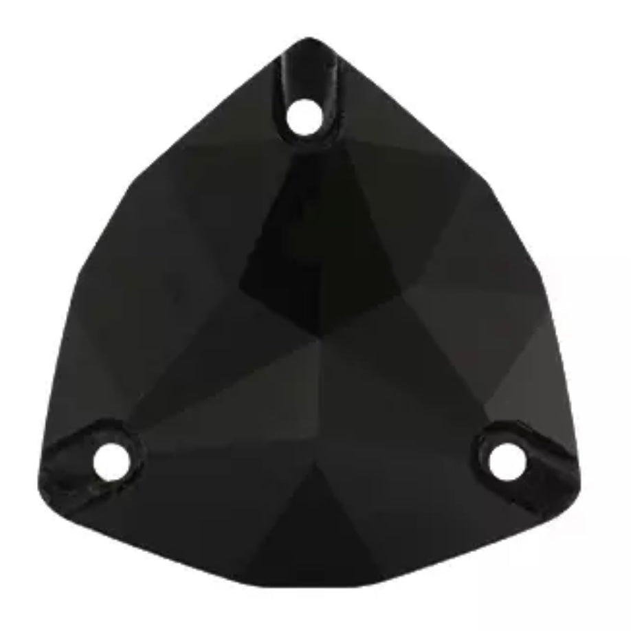 16mm Jet Black Trillion, Fat Triangle Triangular Shaped, Sew on, High Quality Glass Flatback