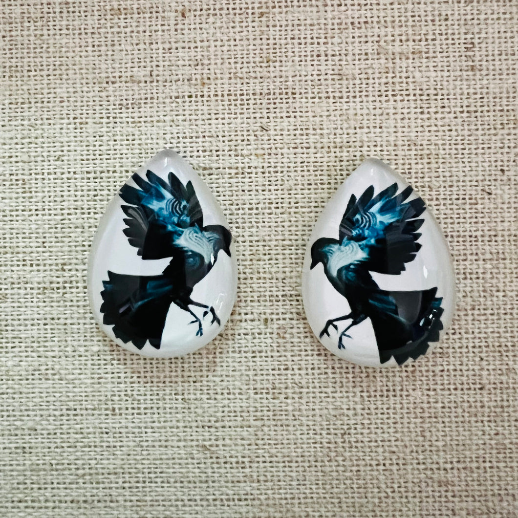 18*25mm Ravens with Background image in Glass, Glue on, Glass Gem