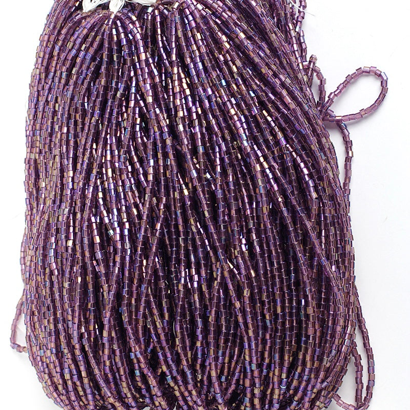 10/0 2-Cut Preciosa Beads Transparent Dark Purple AB, 1/2 Hank (6 Strings)