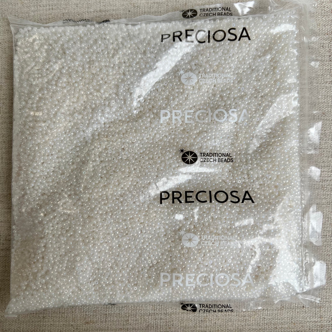 11/0 Preciosa Seed Beads Opaque White AB, 250g Bag