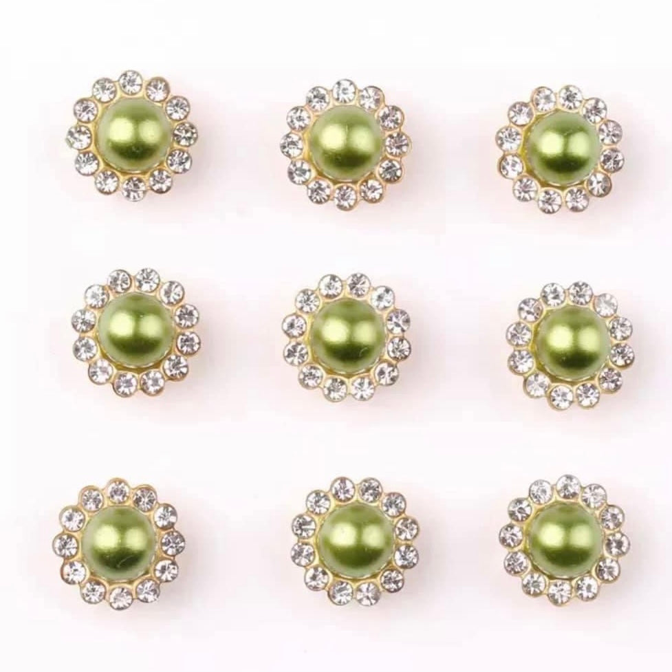Green Flower Shaped Gold Claw Pearl Gems 12mm