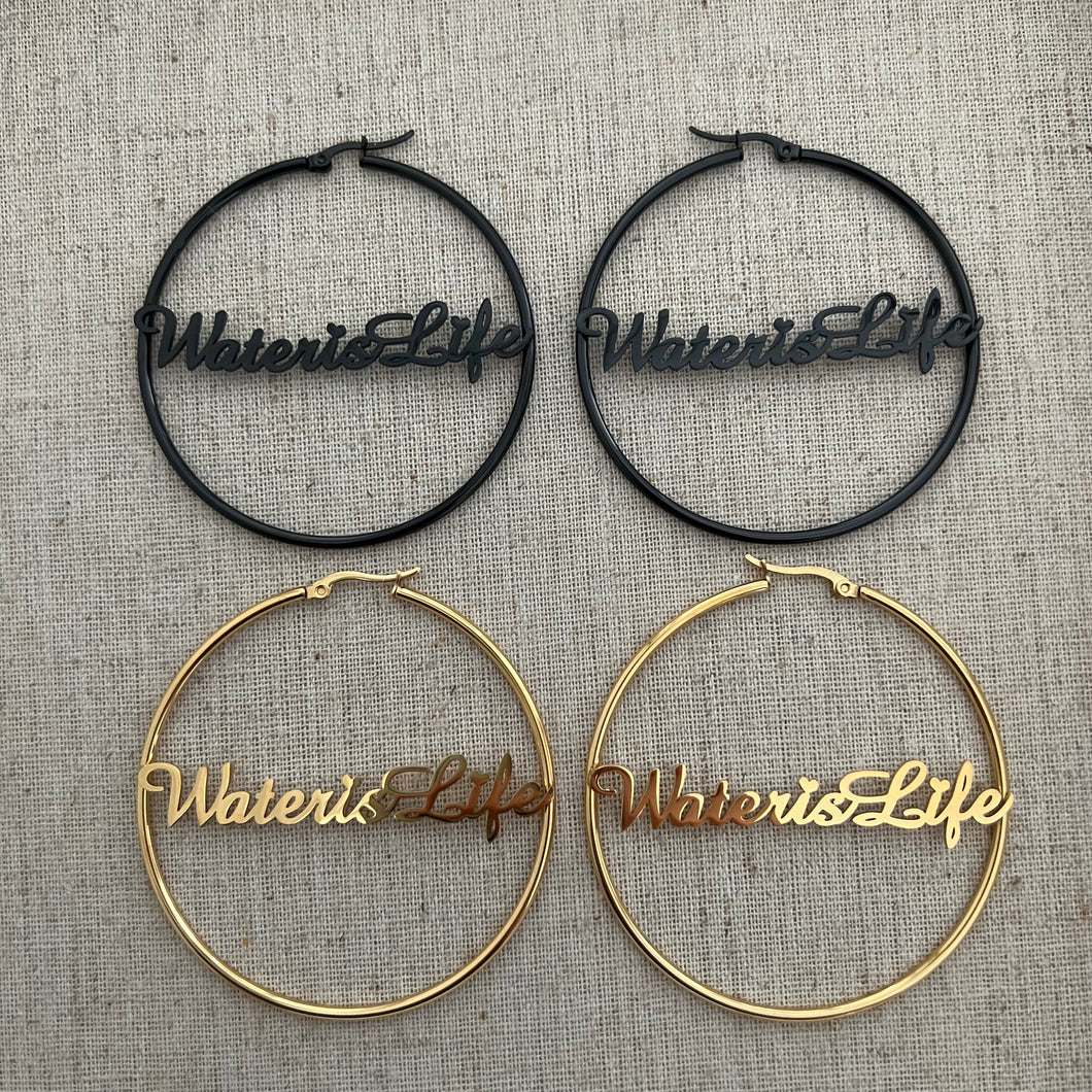 Water is Life 60mm Hoop Earrings, Sold in Pairs, See Dropdown for Colours