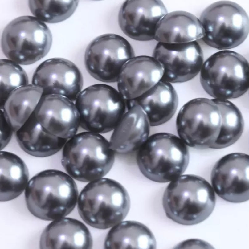 6mm & 10mm Dark Grey Half Round Flatback Acrylic Pearl, Glue On. Sold in Package of 10, Multiple Sizes