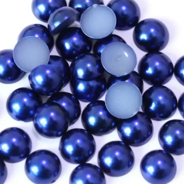 6mm & 10mm Blue Half Round Flatback Acrylic Pearl, Glue On. Sold in Package of 10, Multiple Sizes