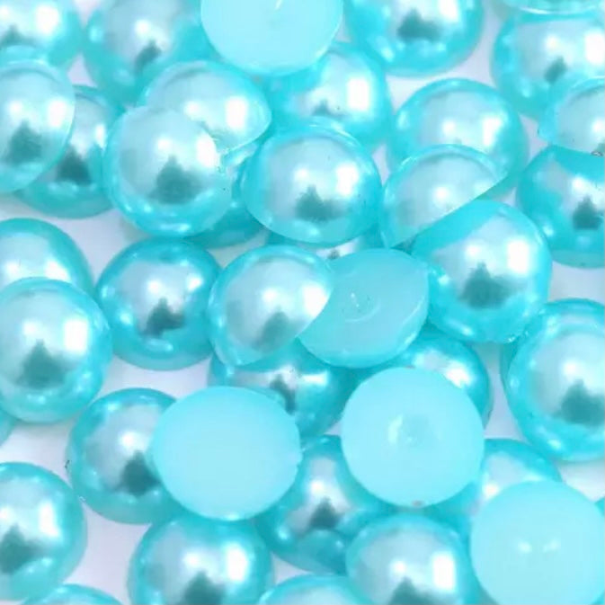 6mm & 10mm Sky Blue Half Round Flatback Acrylic Pearl, Glue On. Sold in Package of 10, Multiple Sizes