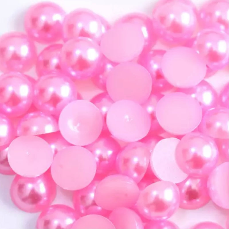 6mm & 10mm Pink Half Round Flatback Acrylic Pearl, Glue On. Sold in Package of 10, Multiple Sizes