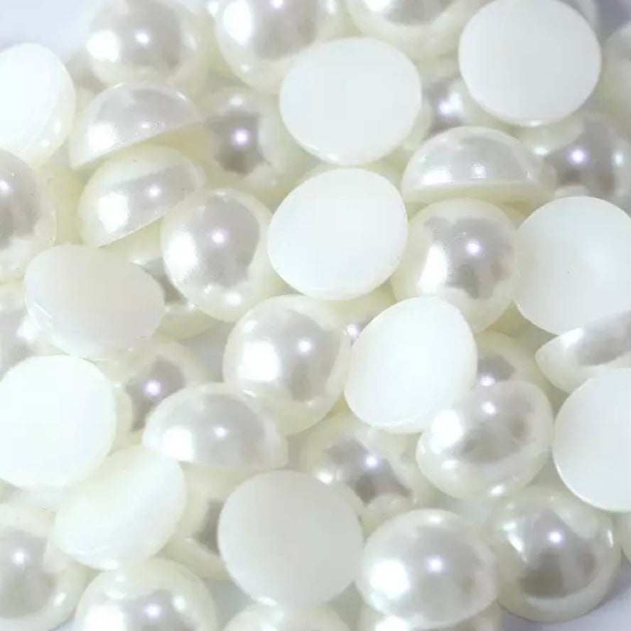 6mm & 10mm Beige Half Round Flatback Acrylic Pearl, Glue On. Sold in Package of 10, Multiple Sizes
