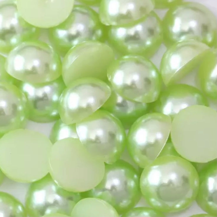 6mm & 10mm Light Green Half Round Flatback Acrylic Pearl, Glue On. Sold in Package of 10, Multiple Sizes
