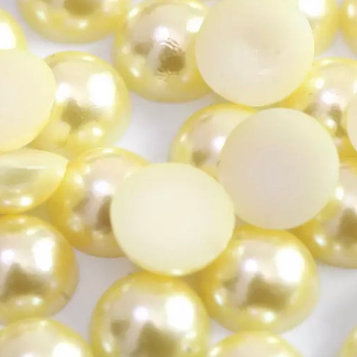 6mm & 10mm Light Yellow Half Round Flatback Acrylic Pearl, Glue On. Sold in Package of 10, Multiple Sizes