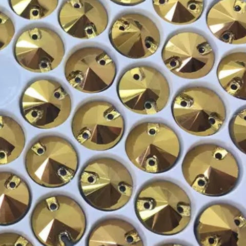 14mm Gold Hematite Rivoli Glass Sew On