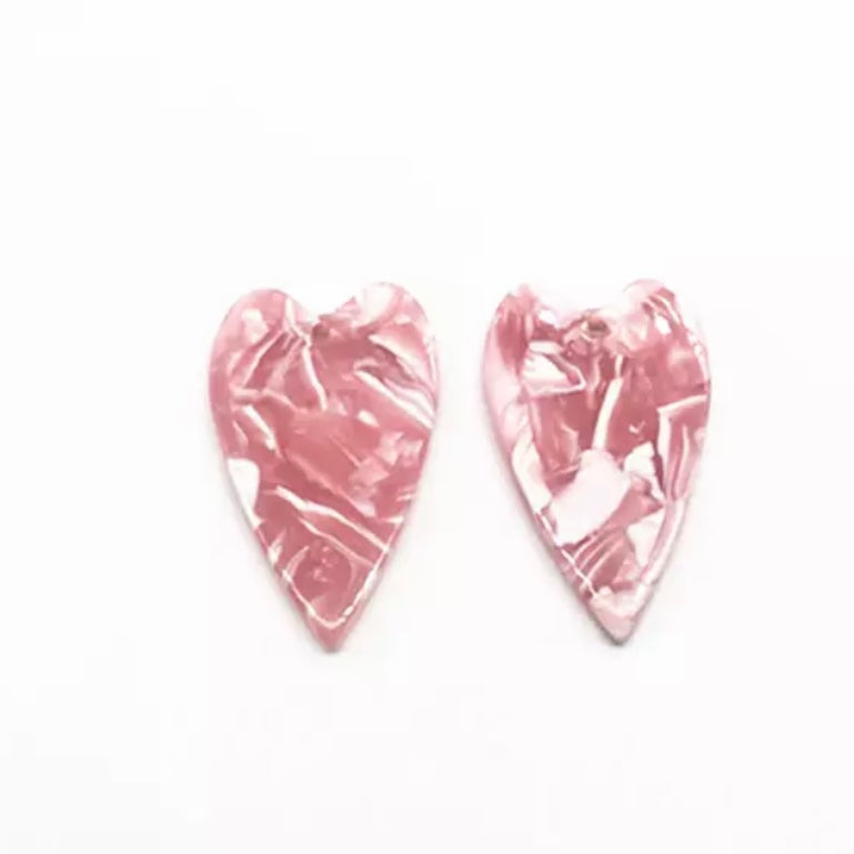 23*39mm Pink Marble Blend Acrylic Hearts, One Hole Sew On, Acrylic Gem,