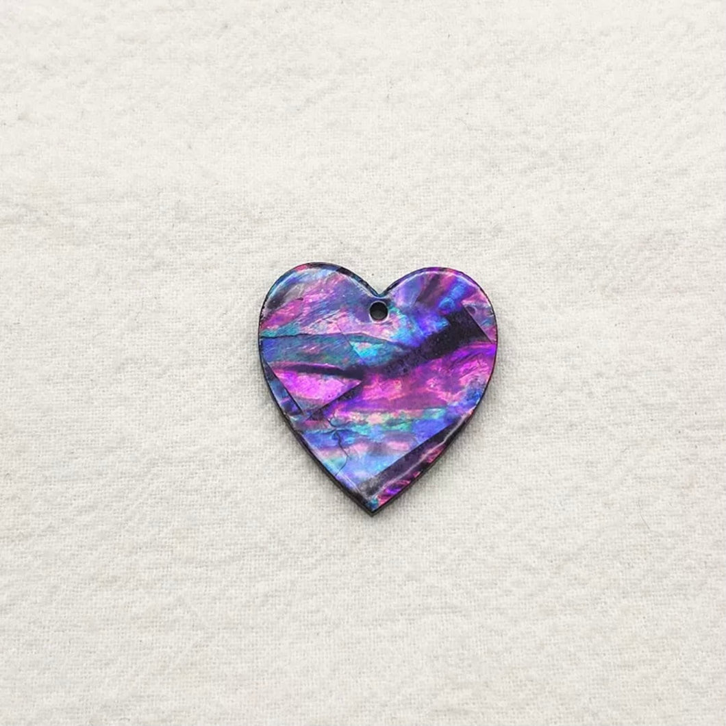 28*30mm Purple/Black Abalone Shell Heart Shape, One Hole Sew On, Shell on Acrylic Gem