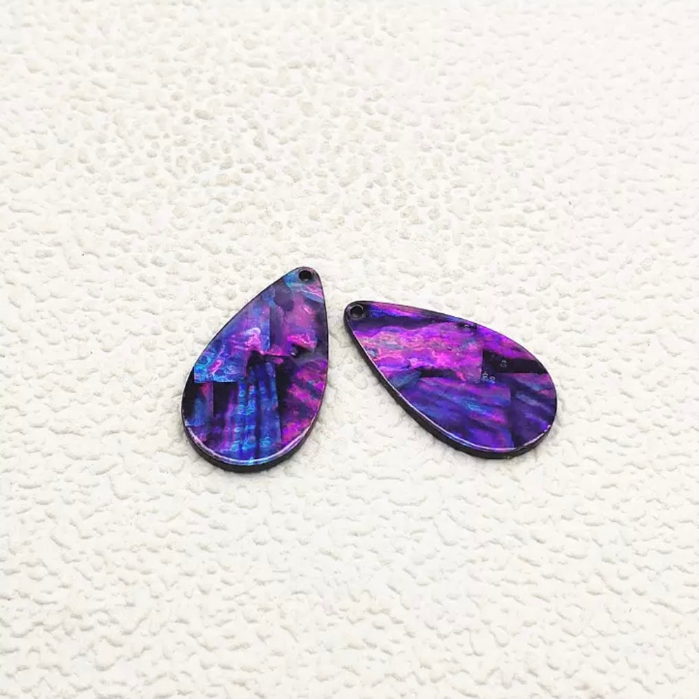 20*35mm Purple/Black Abalone Shell Teardrop, One Hole Sew On, Shell on Acrylic Gem