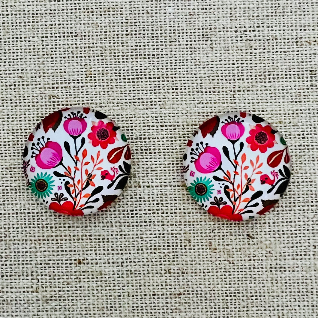 20mm Bright Florals #1 Background image in Glass, Glue on, Glass Gem, Sold in Pairs
