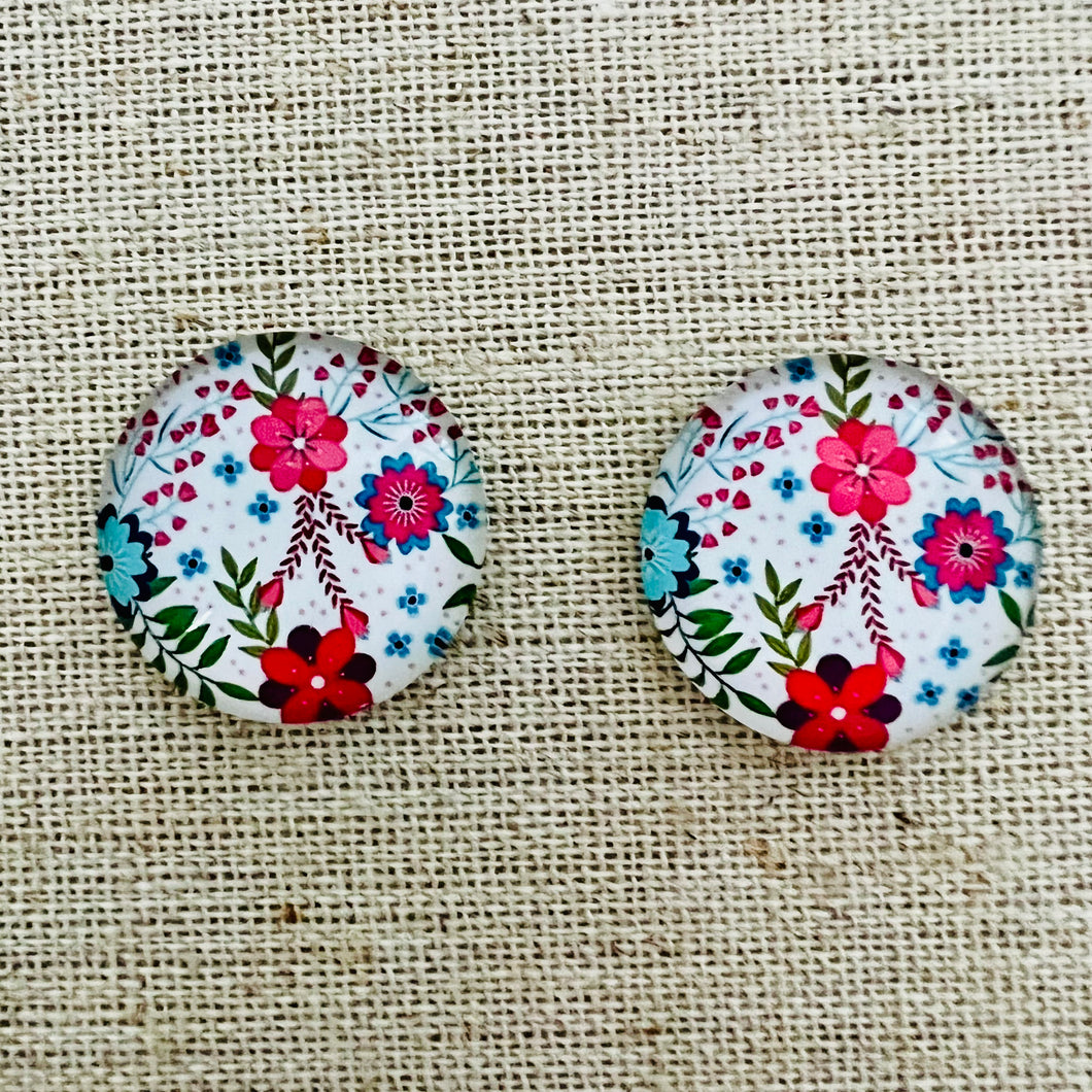 20mm Bright Florals #2 Background image in Glass, Glue on, Glass Gem, Sold in Pairs