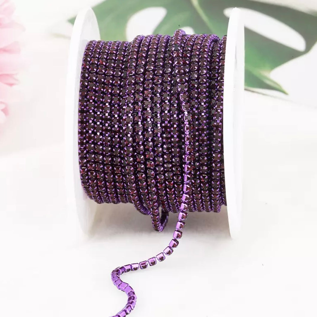 1 Yard SS6 Amethyst Colourful Metal Chain Rhinestone Banding