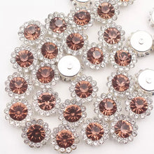 Load image into Gallery viewer, 12mm Crystal/Glass Flower, Silver Base, Sew On, Rhinestone, Multiple Colours Available
