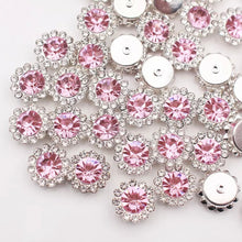 Load image into Gallery viewer, 12mm Crystal/Glass Flower, Silver Base, Sew On, Rhinestone, Multiple Colours Available
