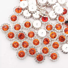 Load image into Gallery viewer, 12mm Crystal/Glass Flower, Silver Base, Sew On, Rhinestone, Multiple Colours Available
