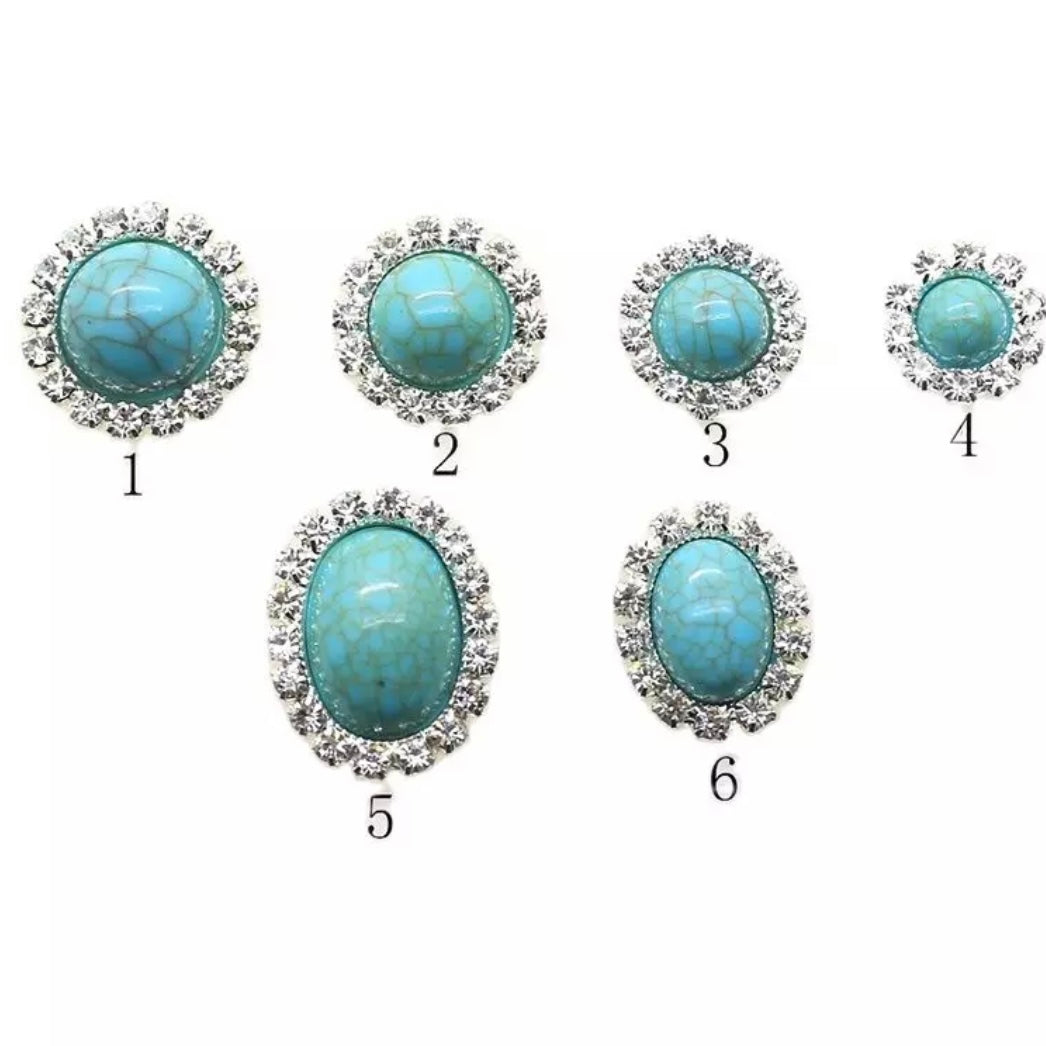 Turquoise Colour Resin Gem with Rhinestones of all Sizes, See Drop down for shapes and Sizes