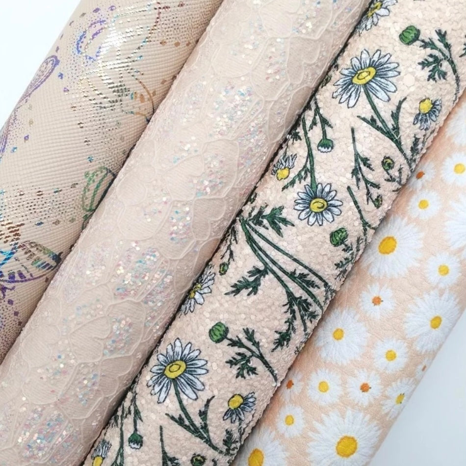 Daisy Flower & Butterfly Set of 4 Vinyl Backing Material 8*11.5 Inches Each Sheet