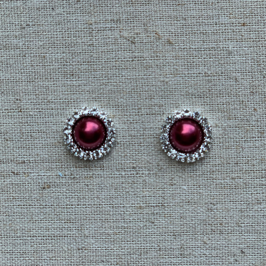 15mm Burgundy Round Faux Pearl with Rhinestones